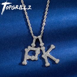 Colliers TOPGRILLZ CZ Alphabet pendentifs or argent couleur cuivre AZ lettre pendentif collier brillant 26 initiales Collares bijoux