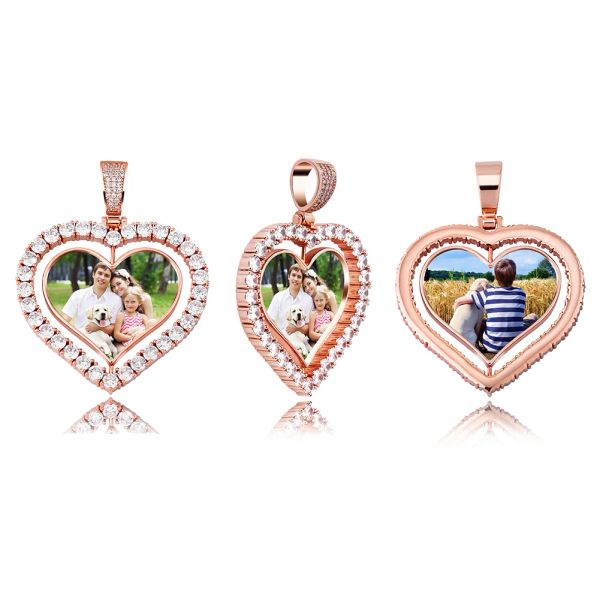 Collares Topgrillz en forma de corazón a personalizado Photo de medallón de doble cara colgante con cadena de tenis de 4 mm joyas de hip hop joyas