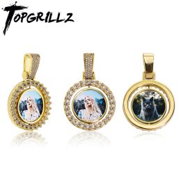 Collares Topgrillz Pequeño fotos hechas a medida Medallones dobles duplicados Collar con cadena de tenis de 4 mm Joyas de Hip Hop