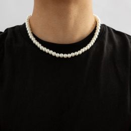 Colliers à la mode d'imitation perle perle court couloir collier hommes hommes simples et perles de brin à la main