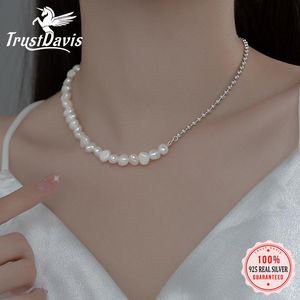 Kettingen Trustdavis Authentieke 925 Sterling Zilveren Ketting Luxe Natuurlijke parels Schakelketting Voor Vrouwen Bruiloft Sieraden DA2574