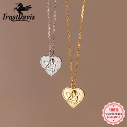 Colliers Trustdavis Real 925 STERLING Silver Fashion Love Angel Heart Pendant Collier Fome Femme Dame Birthday Gift Bijoux DG0174