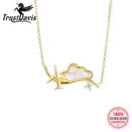 Colliers Trustdavis Real 925 STERLING Silver Minimalist Clouds Plane Shiny CZ Collier court pour femmes Party de mariage S925 Jewelry DA1515