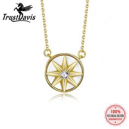 Halsketten Trustdavis Echt Sterling Silber Hohe Qualität Rotate Octagon Star Shiny Cz Halskette für Frauen Muttertag Schmuck DA2953