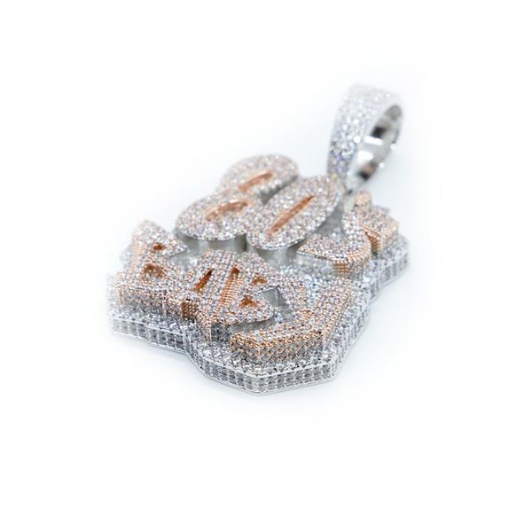 Collane Bicolore color oro a forma 3D Micro Pave CZ Bling ghiacciato Significato Lettera Design Collana hip hop per bambini anni '80