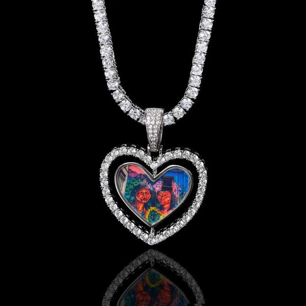 Collares Collar con colgante con imagen de corazón de dos caras, joyería para hombres, colgante giratorio con foto personalizada de Hip Hop para mujer, envío gratis