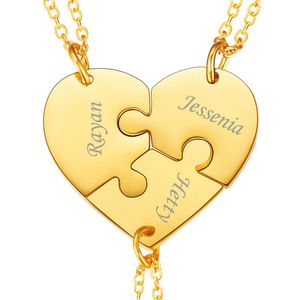 Kettingen U7 BFF ketting voor 3 stuks roestvrij staal gepersonaliseerde familie liefde/vriendschap sieraden set gratis gravure hart hangers