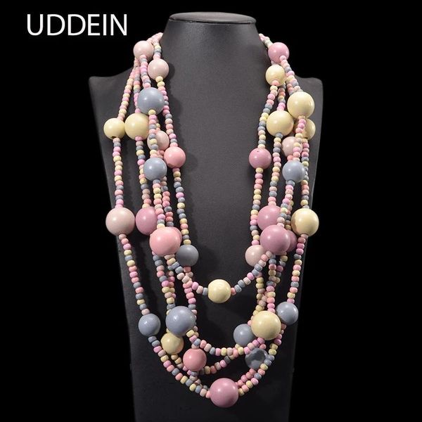 Colliers uddein artisanaux artisanaux couleurs de bonbons gros perles de bois collier pour femmes pull de mode channeuse