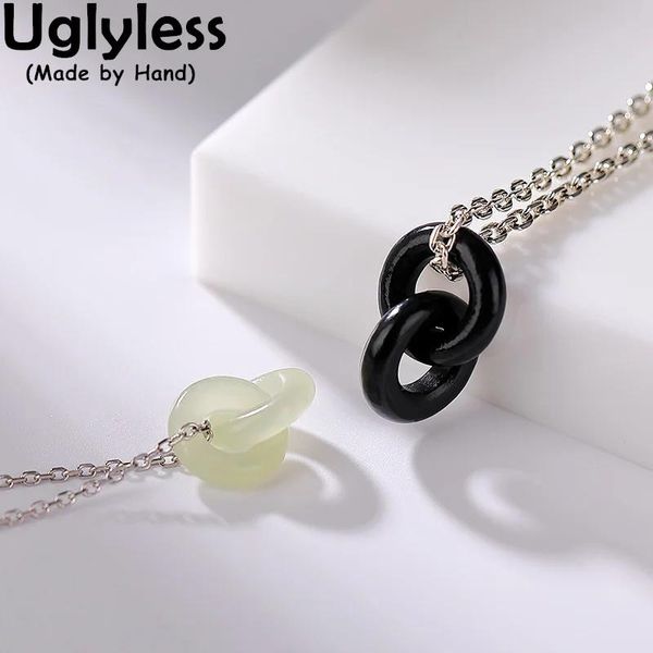 Collares Uglyless Entrelazados Conjuntos de Joyas de Jade Cruzado Mujeres Hotan Piedras Preciosas Círculos Colgantes Collares Pulseras Infinitas Plata 925