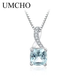 Kettingen umcho blauwe topaz edelsteen ketting voor vrouwen massief 925 sterling zilveren rijke kleursteen hangsel ketting fijne sieraden met ketting