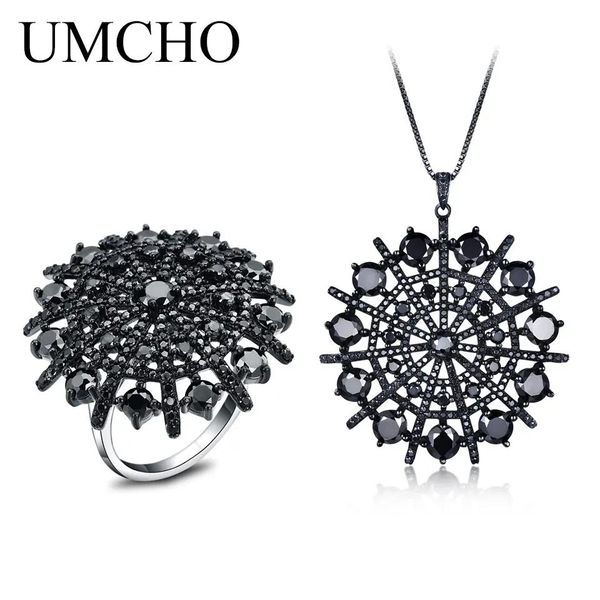 Collares Umcho hipérbole piedras preciosas naturales espinela negra collares colgantes anillos mujeres plata esterlina sólida joyería regalos de fiesta