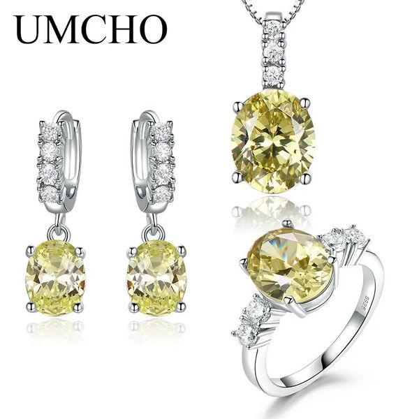 Colliers Umcho Nano Topaz Jaune Gemstone Set Bague Boucles d'oreilles Collier pour femmes Cadeau de fête de mariage Sterling Sier Fine Jewelry Set