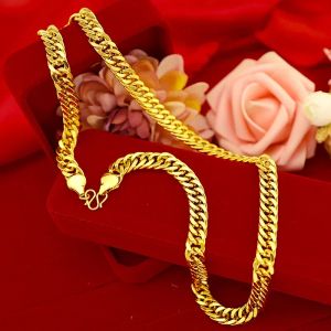 Colliers UMQ luxe 24K or collier bijoux pour hommes 10MM chaîne plate durable colorfast mariage fiançailles bijoux cadeaux de noël mâle