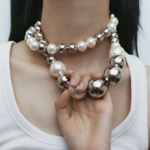 Colliers Unique Za Pack de colliers de perles en métal pour femmes Luxur Hop Hop CCB Colliers de perles rondes Colliers Colliers courts