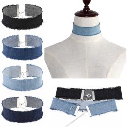 Colliers Unisexe Punk Wide Denim Chokers Colliers pour femmes hommes Colliers de col gothique simple