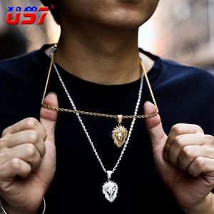 Kettingen US7 Volledige Iced Out Bling Leeuw Hanger Ketting Voor Mannen Strass Hip Hop Sieraden Goud Zilver Kleur Kettingen Met tennisketting