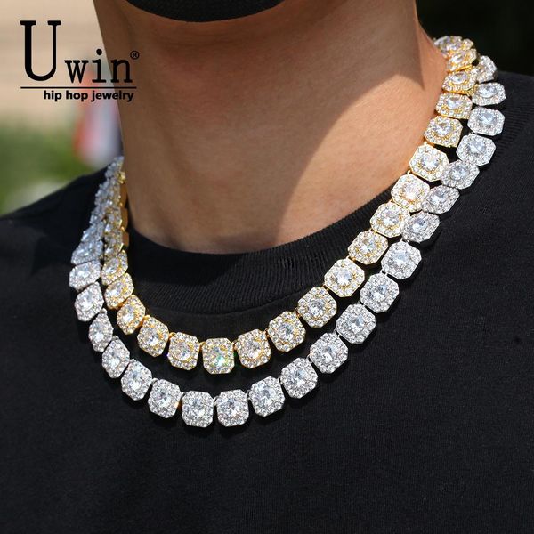 Collares Uwin 12 mm Cuadrado Iced Out Flower Cadenas de tenis Cubic Zirconia Hiphop Collar Pulsera Lujo Cobre Iced Out Joyería