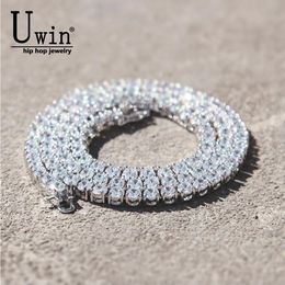 Colliers Uwin 3mm 4mm 5mm 8mm chaîne de Tennis hommes Zircon 1 rangée CZ glacé collier cuivre Hip Hop bijoux en gros livraison directe cadeau