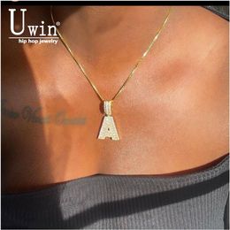 Colliers UWIN Baguette lettres avec boîte chaîne cubique zircone nom Intial collier bijoux charme Hip Hop colliers livraison directe