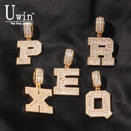 Colliers UWIN Baguette lettres avec chaîne de Tennis zircon cubique nom Intial collier bijoux charme Hip Hop colliers livraison directe