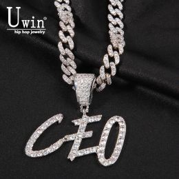 Colliers Uwin Big Size Brush Letters Personnalisé Nom Colliers Entendurs Full Iced Out for Men Hiphop Jewelry Gift