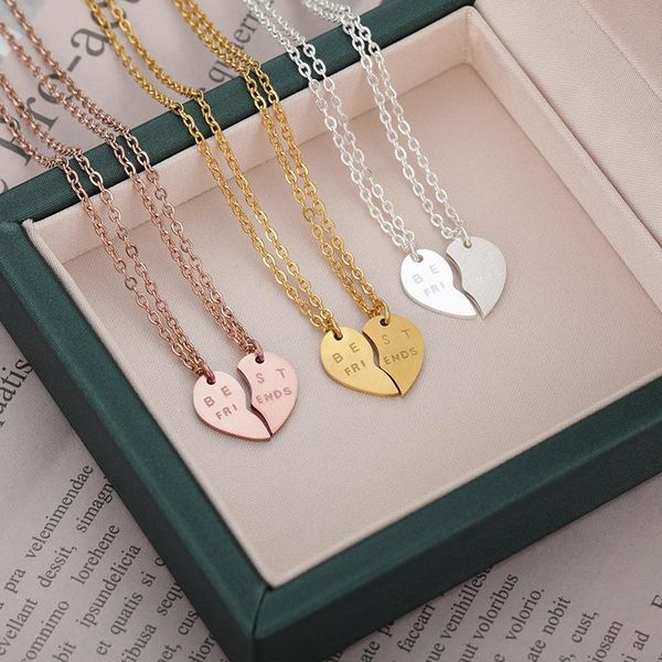 Colliers V Attirer 10 pcs Amitié Bijoux Sculpture Battre Ami Ras Du Cou Pendentif En Acier Inoxydable Coeur Collier Ensemble Pour Soeur BFF Cadeau