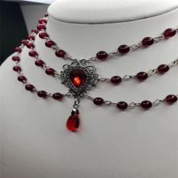 Colliers victoriens, Renaissance, couloir romantique, couloir classique, Gothic Garnet Garnet Red Verre Crystal Costume Costume de Vampire