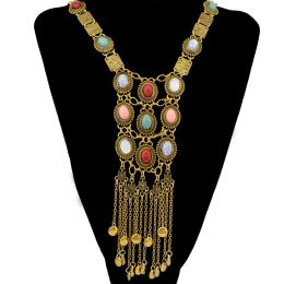 Colliers Vintage Afghan Colorful Perles acrylique Gem Long Tassel pour femmes
