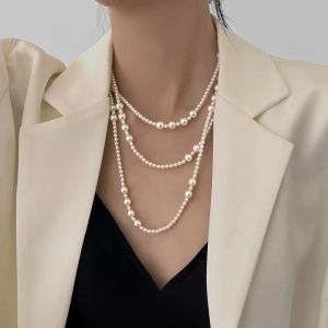 Kettingen Vintage Long Multi Layed Pearl Necklace for Women Temperament Kraagketen Sweater Ketting Kettingen Luxe sieradencadeau