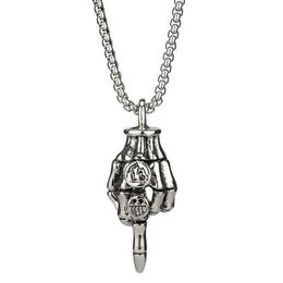 Colliers Vintage doigt moyen pendentif collier hommes mode bijoux Hiphop en acier inoxydable accessoires en métal Punk longue chaîne de chandail cadeau L2404
