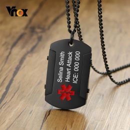 Collares Vnox Free Personaliza el colgante de identificación de alerta médica negro para hombres Collar de etiqueta de hombre duro de perro grueso de acero inoxidable