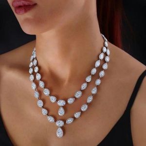 Kettingen Water Drop Lab Diamanten Sieraden Set Wit Goud Gevuld Promise Party Bruiloft Oorbellen Ketting voor Vrouwen Bruids Sieraden Cadeau