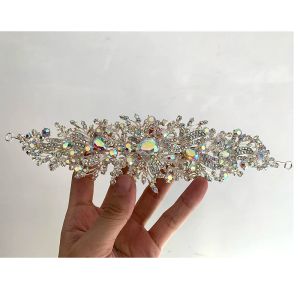 Kettingen Wit Ab Kristal Vrouwen Bruiloft Hoofd Jurk Bloemen Diamante Bruids Haar Kam voor Bruid Sieraden Party Prom Accessoires