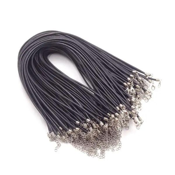 Collares al por mayor 100 unids/lote 3mm collar de cuero cordones cuerda de cuero negro con cierre de langosta cordón de joyería