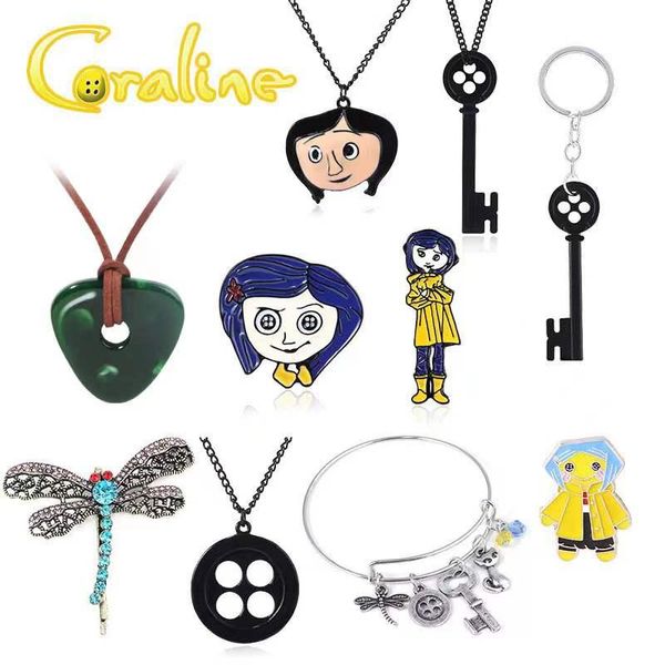 Collares al por mayor 20 piezas Coraline Black Key Cosplay Keyblade colgante collar la puerta secreta botón ojos collares joyería