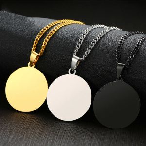 Kettingen Groothandel 5 stks ronde hondentag lege hangers voor het graveren van mannen vrouwen ketting sieraden