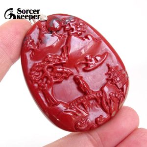 Kettingen Groothandel Hand Carving Landschap Kristal Natuurlijke Rode Jaspis Steen Hanger DIY Mannen Vrouwen Ketting Voor Sieraden Maken 1 stks A6