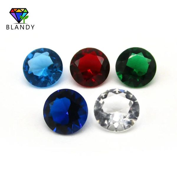 Collares precio al por mayor 1,0 ~ 12mm cuentas de vidrio verde de corte redondo gemas sintéticas de piedra de vidrio rojo/azul marino/azul sueltas para joyería Diy