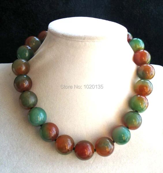 Colliers ronds en agate rouge et verte, 8/10/12/14/16/18/20mm, 17.5 pouces, perles naturelles, grande taille, à la mode, FPPJ, vente en gros