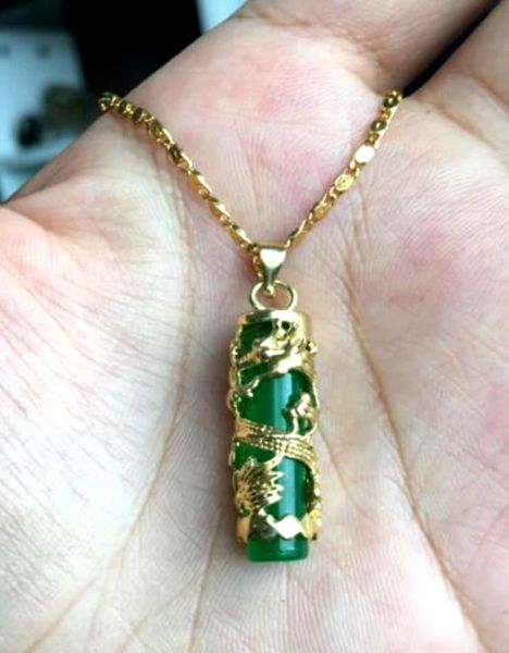 Colliers en gros / vente au détail de style chinois spécial Natural Green Jade Pendants Dragon pour femmes + collier de chaîne libre