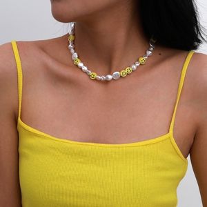 Kettingen vrouw glimlachen gezicht ketting vrouwen vintage barokke juwelen dames kunstmatige parels liefhebbers trendy schattig plezier Halskette