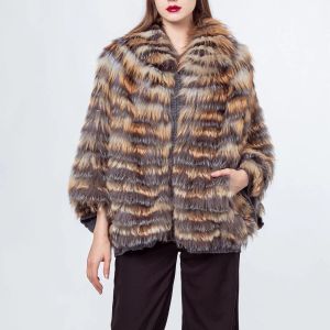 Colliers femmes réel naturel Sier manteau de fourrure de renard Cape châle hiver fourrure luxueux moelleux avec col de fourrure 2021 avec poignets