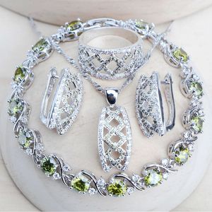 Kettingen Vrouwen Sier Bruidssieraden Sets Donkergeel Zirconia Kostuum Sieraden Bruiloft Oorbellen Ringen Armbanden Hanger Ketting