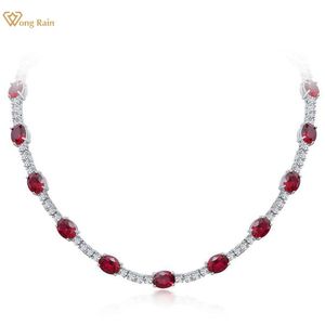 Colliers Wong Rain 100% 925 argent Sterling coupe ovale 7*9MM rubis créé Moissanite pierre précieuse Vintage chaîne collier pour femmes bijoux fins