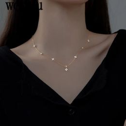 WOOZU Echt 925 Sterling Zilver Romantische Leuke Klavertje Vier Zirkoon Sleutelbeen Kettingen Voor Vrouwen Bruiloft Verklaring Sieraden Gift