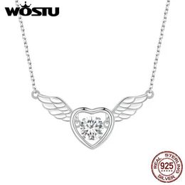 Kettingen Wostu 925 Sterling Silver Angel Wings Heart Pendant ketting voor vrouw wit kristal charmes meisje nekketting minimalistische sieraden