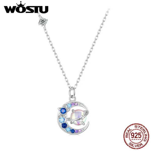 Collares Wastu 925 plata esterlina fantasía planeta colgante collar para mujeres multicolor circón luna encanto enlaces niña cumpleaños joyería pa