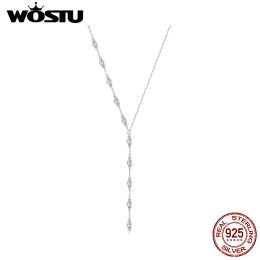 Colliers Wostu 925 STERLING STYLE Y STYLE CUBIQUE ZIRCONIA MARIAGE Collier Femme Horse Eye Clear Cz Chain Links Party Bijoux Cadeau