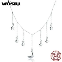 Colliers Wostu Authentic 925 Sterling Silver Stars Lune Chains Collier For Women S925 Silver Brand Jewelry New Year Gift CQN301