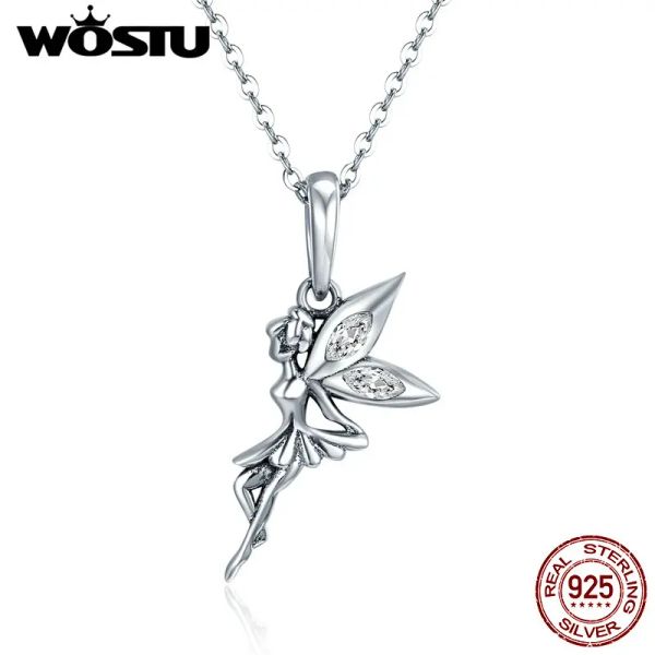 Colliers Wostu Authentic 925 Sterling Silver Flower Fairy Penndants Pendants Colliers pour femmes Fine Brand Jewelry Amour Gift
